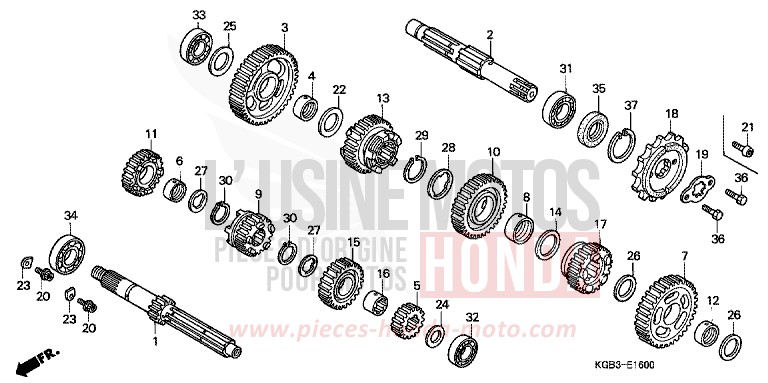 BOITE DE VITESSES de Shadow VT125C CANDY GLORY RED-U (R101) de 1999